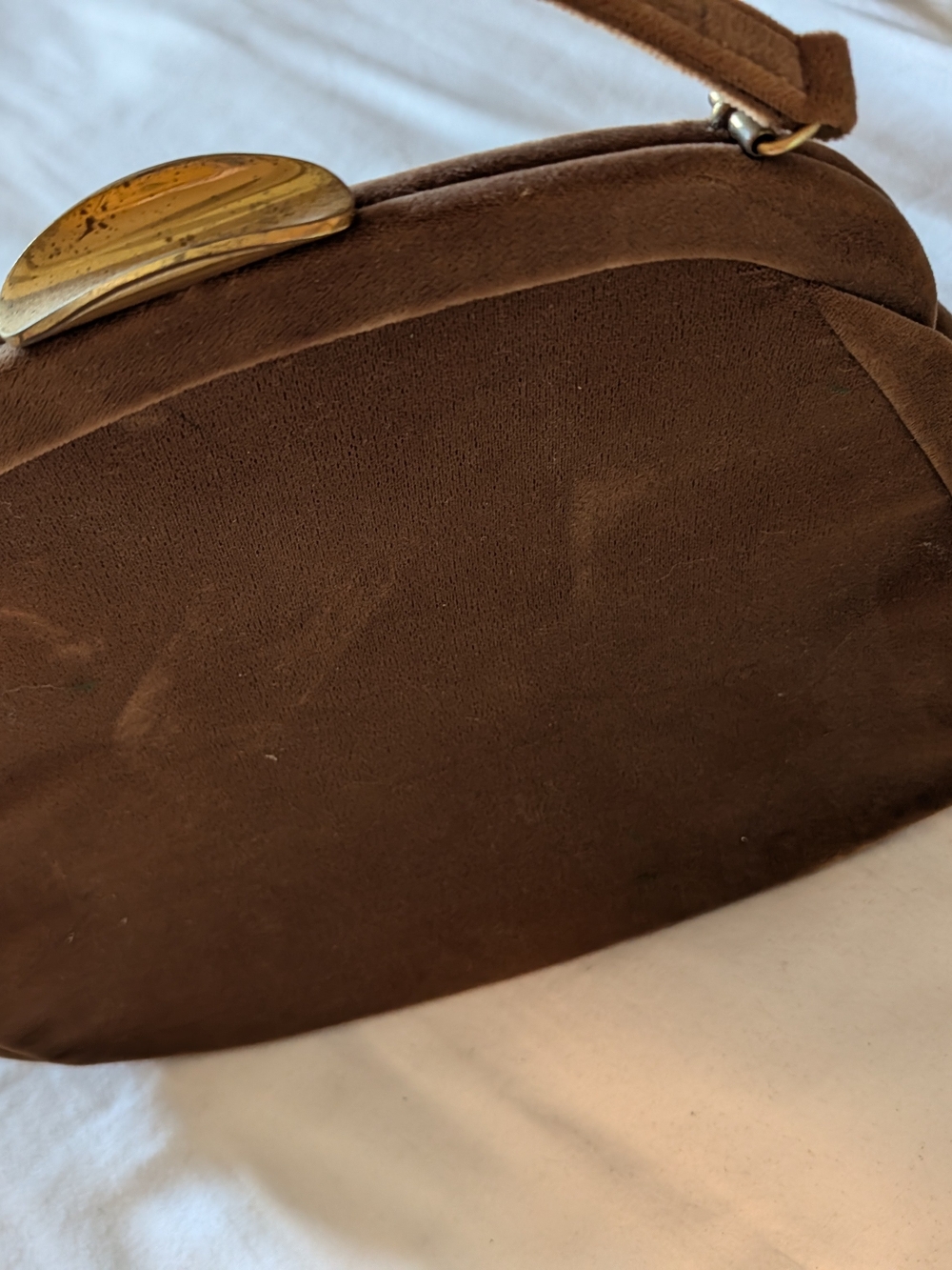 Vintage Brown Mock Suede Shoulder Bag with Gold Accent